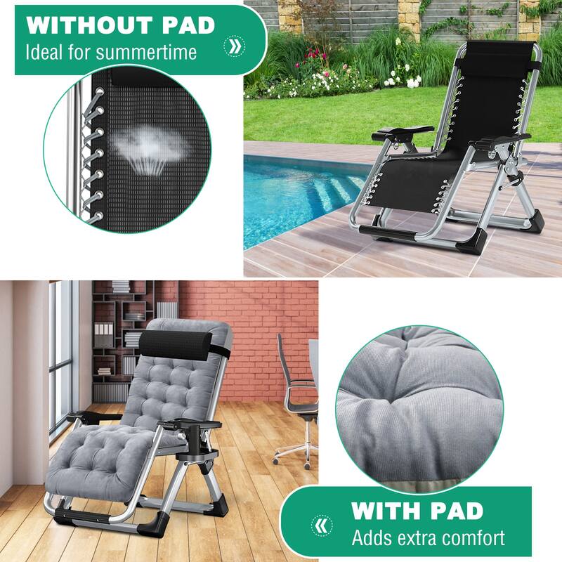 DoCred Zero Gravity Chair Lawn Lounger Chair with Pillow 2pcs