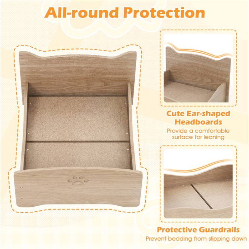 Elevated Pet Bed for Small Animals Raised Indoor Bed with Protective Rails and Headboard for Kittens Puppies Ferrets