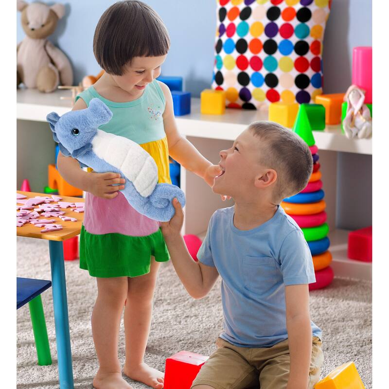 DolliBu Blue Seahorse Super Soft Stuffed Animal for Kids and Adults - 12 inches