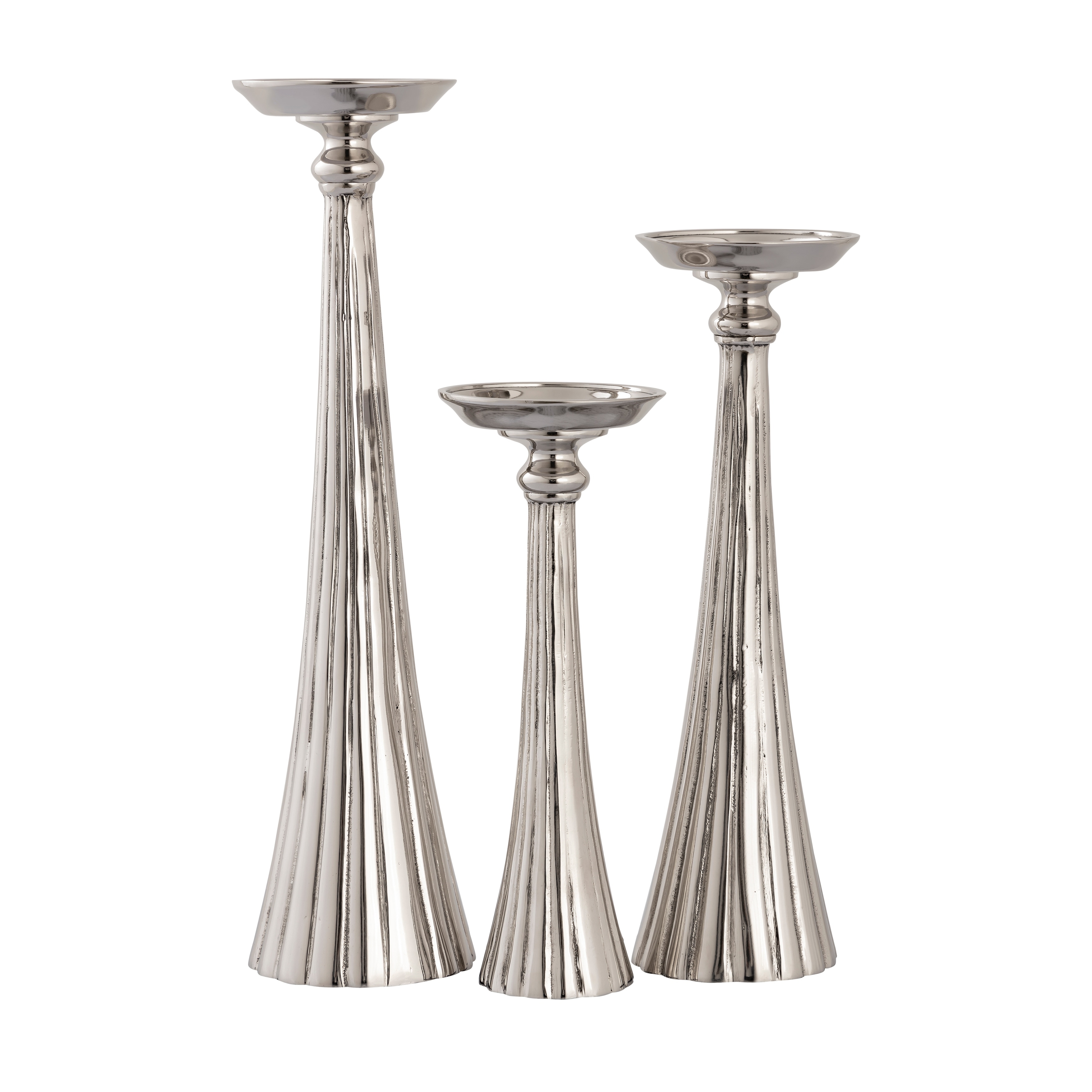 Atlas Bion Set of 3 Pillar Candle Holder - Polished Nickel - 15 inch H