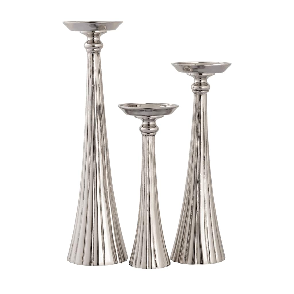 Atlas Bion Set of 3 Pillar Candle Holder - Polished Nickel - 15 inch H