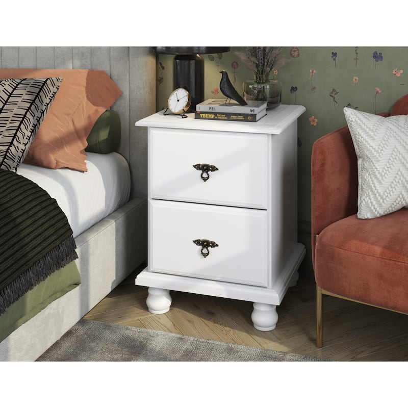 Palace Imports 100% Solid Wood Traditional Kyle 2-Drawer Nightstand - White