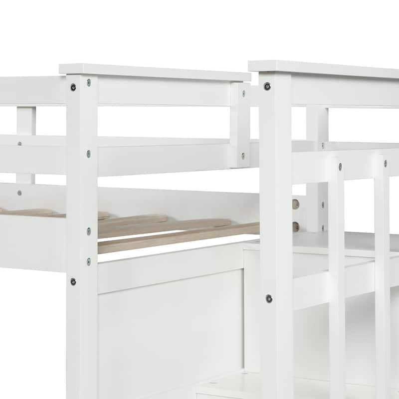 Wood Twin Over Twin Bunk Bed with Trundle and Staircase