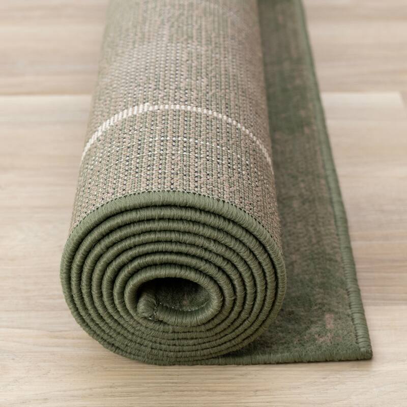 Green Brown Soccer Field Kids Area Rug