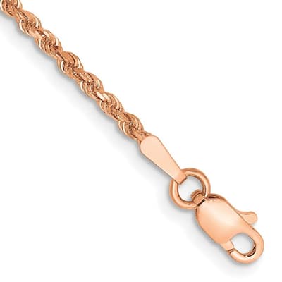 Curata 14k Rose Gold 1.75mm Sparkle Cut Rope With Lobster Clasp Chain Bracelet