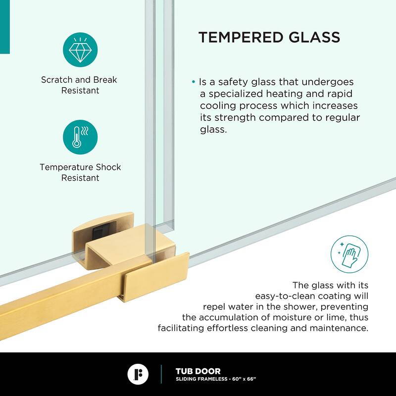 Fine Fixtures Tub Door Sliding Frameless Tempered Glass