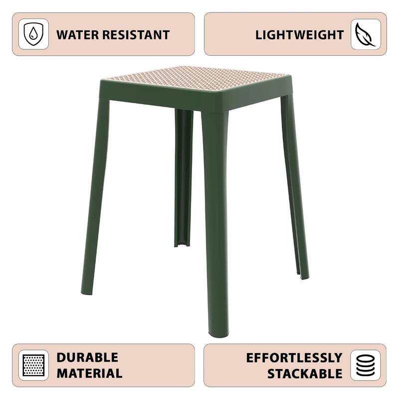 Tresse Modern Stackable Dining Stool with Wicker Seat for Dining Room, Garden, Patio, Indoor or Outdoor Set of 2