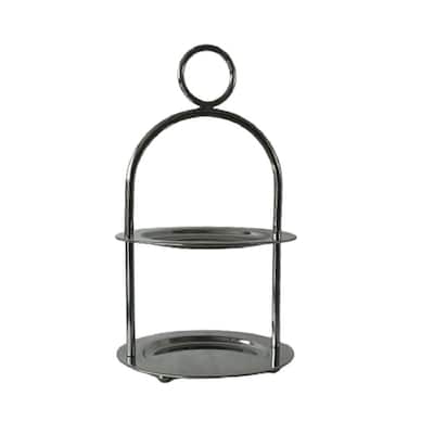 Silver Round 2 tier cake stand 7.5" dia, 13.5" H - 7.75x7.75x13.5