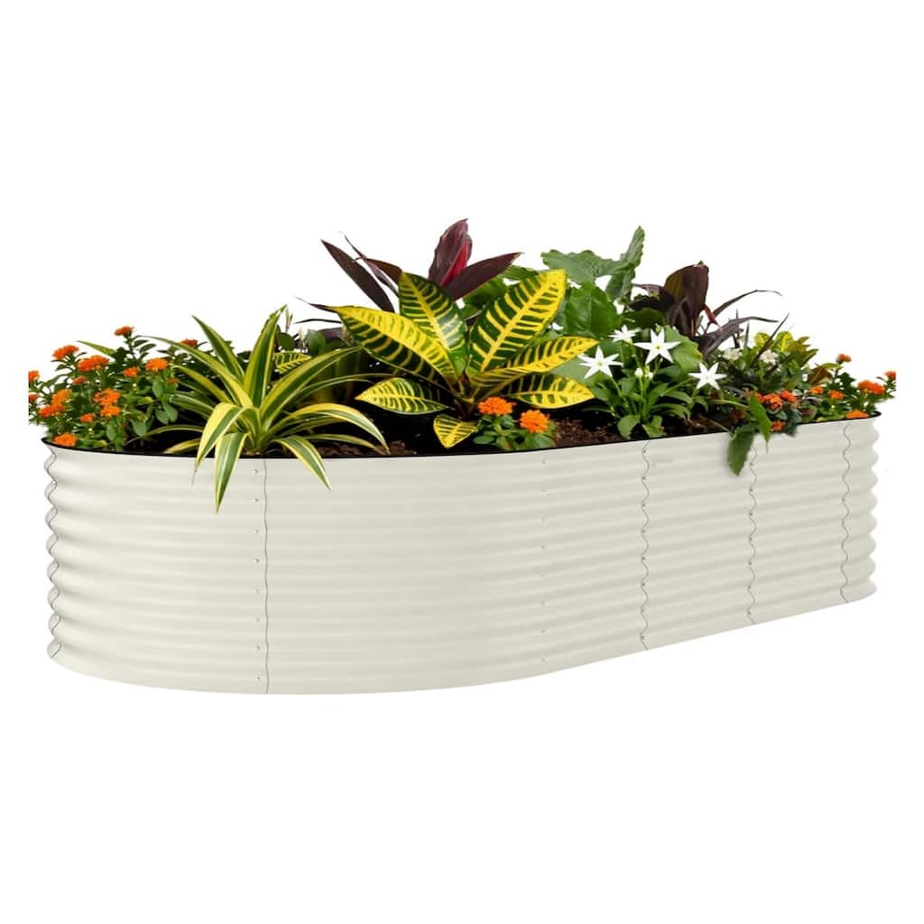 8x4x2FT Galvanized Steel Raised Garden Bed Kit With Anti-cut Strips for Vegetables Herbs and Flowers Beige