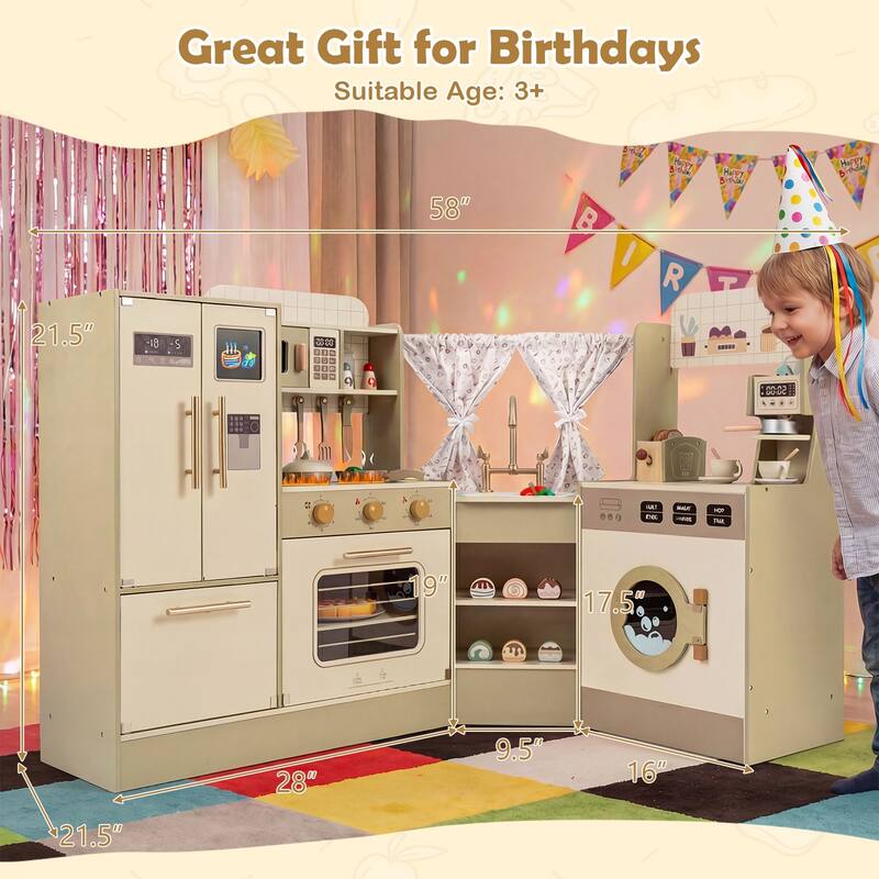 Gymax Kids Corner Play Kitchen w/Faucet Dishwasher Stoves Coffee
