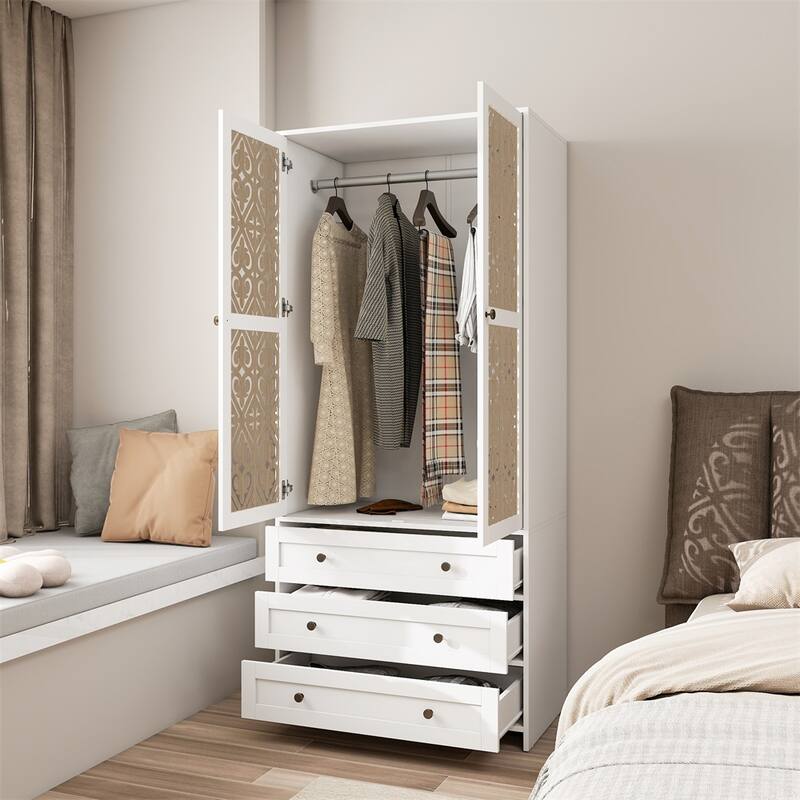 Hollow Pattern 2 Door 3 Drawer Wardrobe