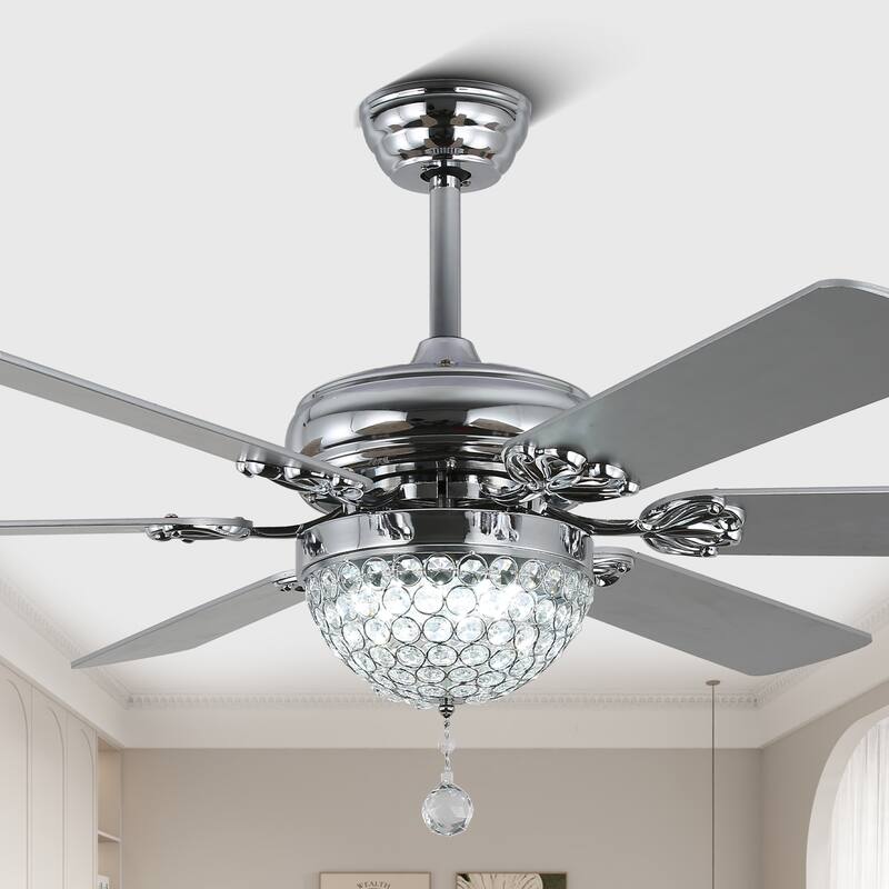 CurveCurio 65" Large Ceiling Fan w Crystal Dimmable LED Light Kit, Quiet DC Motor Living Room Ceiling Fan - 65" * 65" * 19" - Chrome