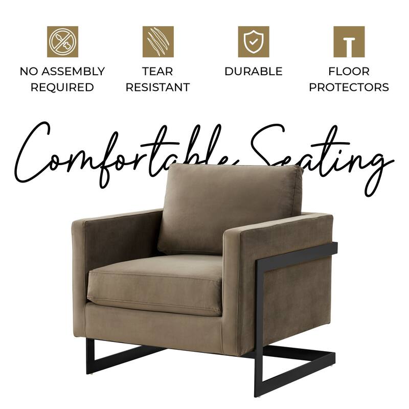 LeisureMod Lincoln Modern Velvet Arm Chair with Black Steel Frame - 35"