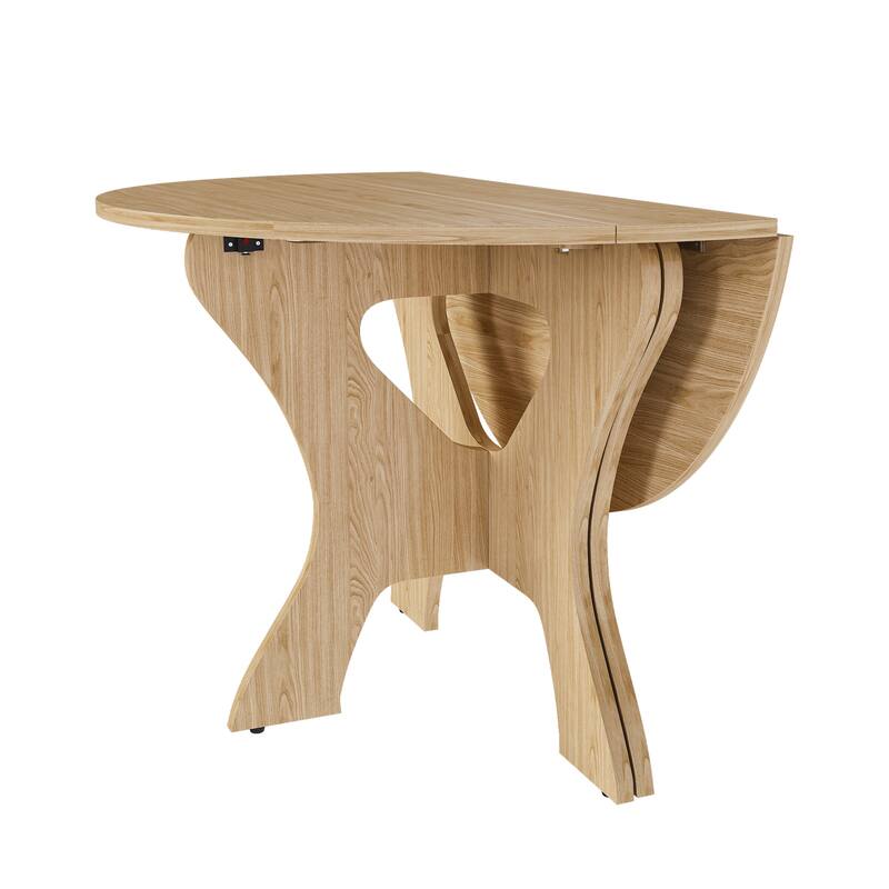 43 in Folding Dining Table for Small Spaces, MDF Table with Wild Oak Veneer, Space Saving Foldable Kitchen Table