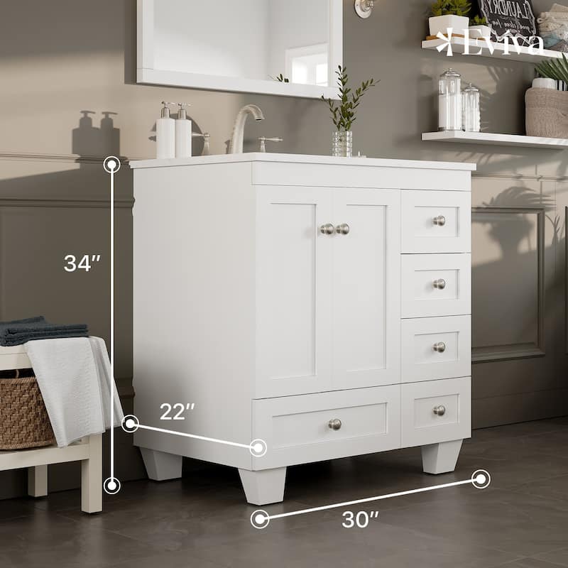 Eviva Acclaim 30"W x 22"D Bath Vanity with Carrara Quartz Top