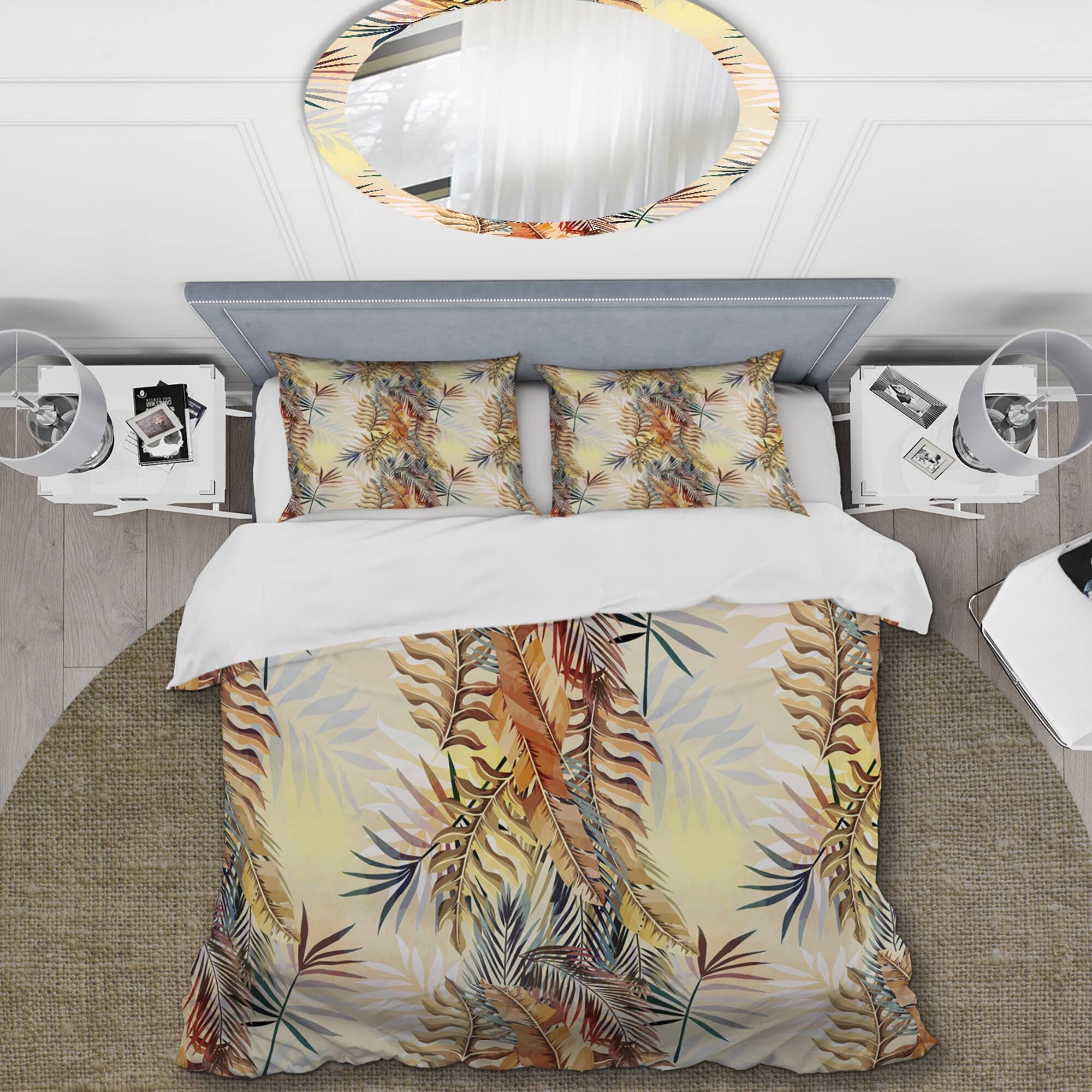 Designart 'Orange Tropical Plants' Cabin & Lodge Duvet Cover Set Bed