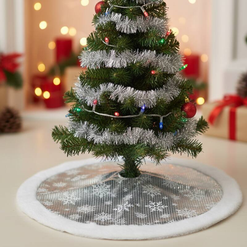 20-Inch Silver and White Metallic Snowflake Mini Christmas Tree Skirt