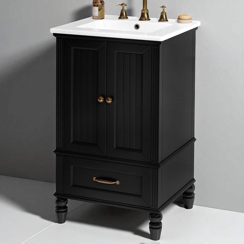 20" Bathroom Vanity with Ceramic Sink, Cabinet with Two Doors, Drawer, and Magnetic Door Stopper for Small Spaces