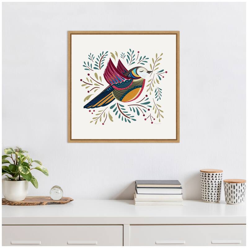 Kate and Laurel Sylvie Peace Bird Cream Framed Canvas by Carey Copeland