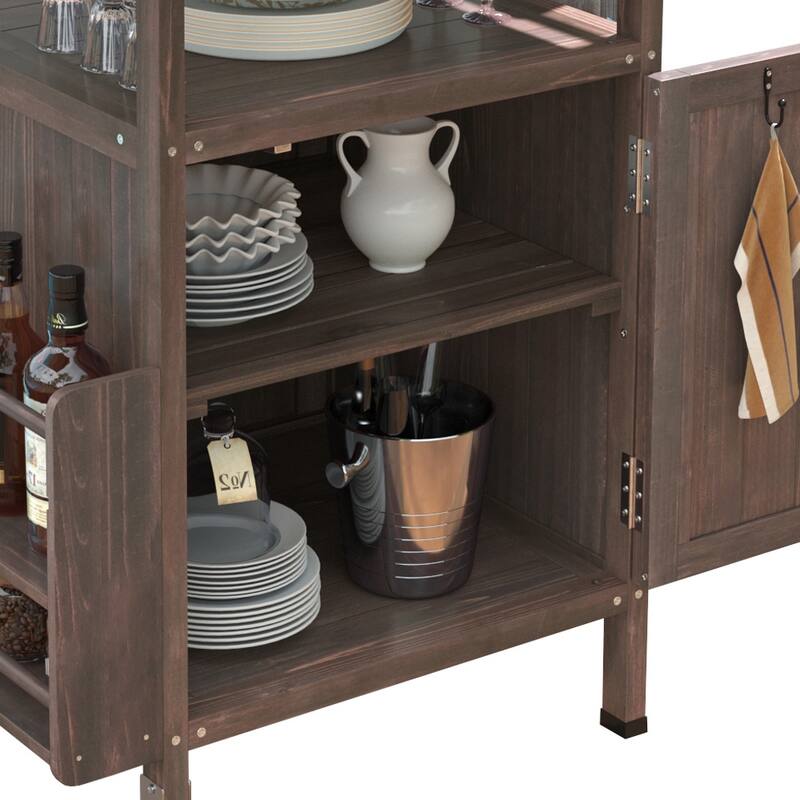 40.5" Outdoor Grill Cart with Stainless Steel Top,Solid Wood Outdoor Storage Cabinet with Drop Leaf - N/A