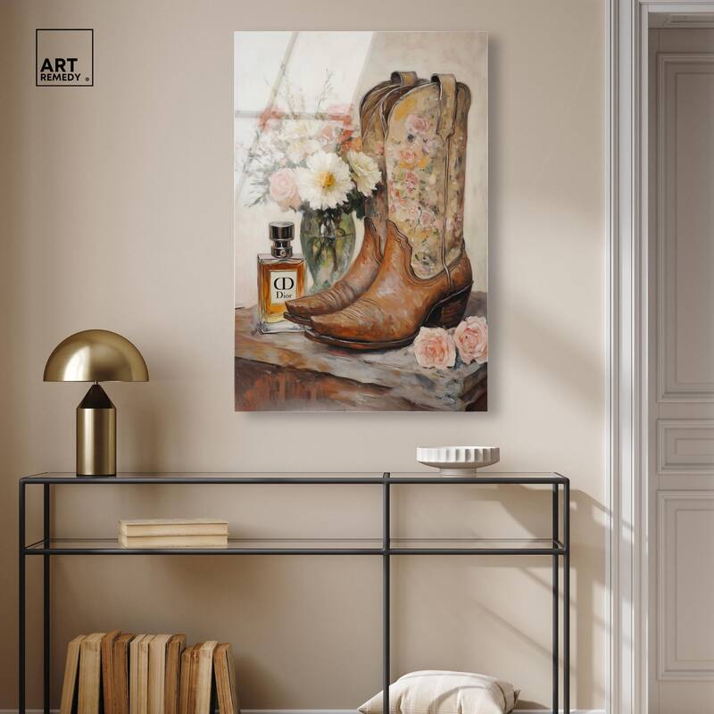 Delicate Floral Boots Acrylic by Art Remedy, Ready to Hang