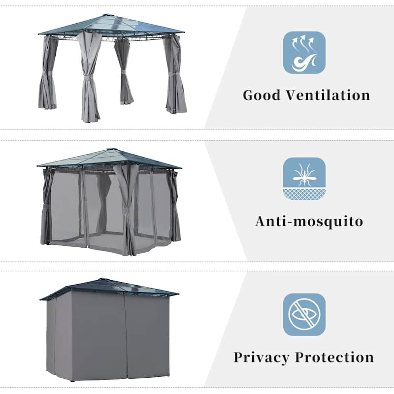 10x10 FT Outdoor Aluminum Hardtop Gazebo with Mosquito Netting