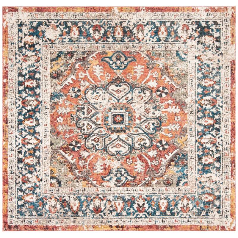 SAFAVIEH Berthilde Vintage Medallion Polyester Rug - 6'7" Square - Orange/Blue