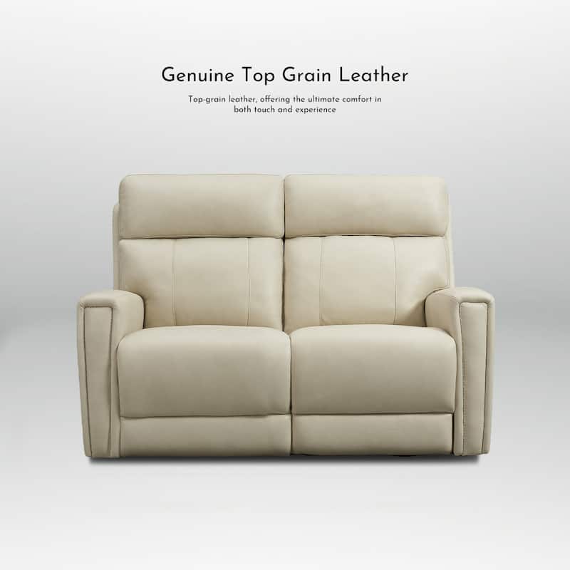 Genuine Leather Reclining Loveseat with Dual-Power Adjustable Headrest & Footrest, Zero Gravity, USB & USB-C Charging Ports