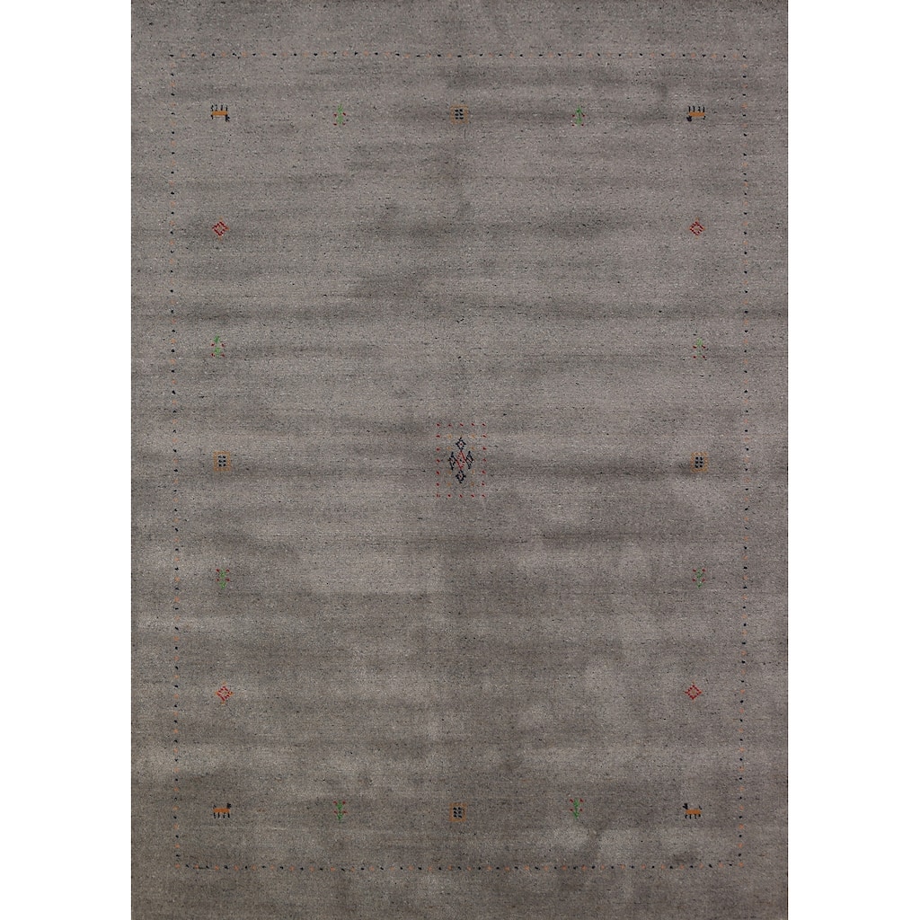 Tribal Gabbeh Oriental Area Rug Handmade Grey Wool Carpet - 5'9" x 7'8"