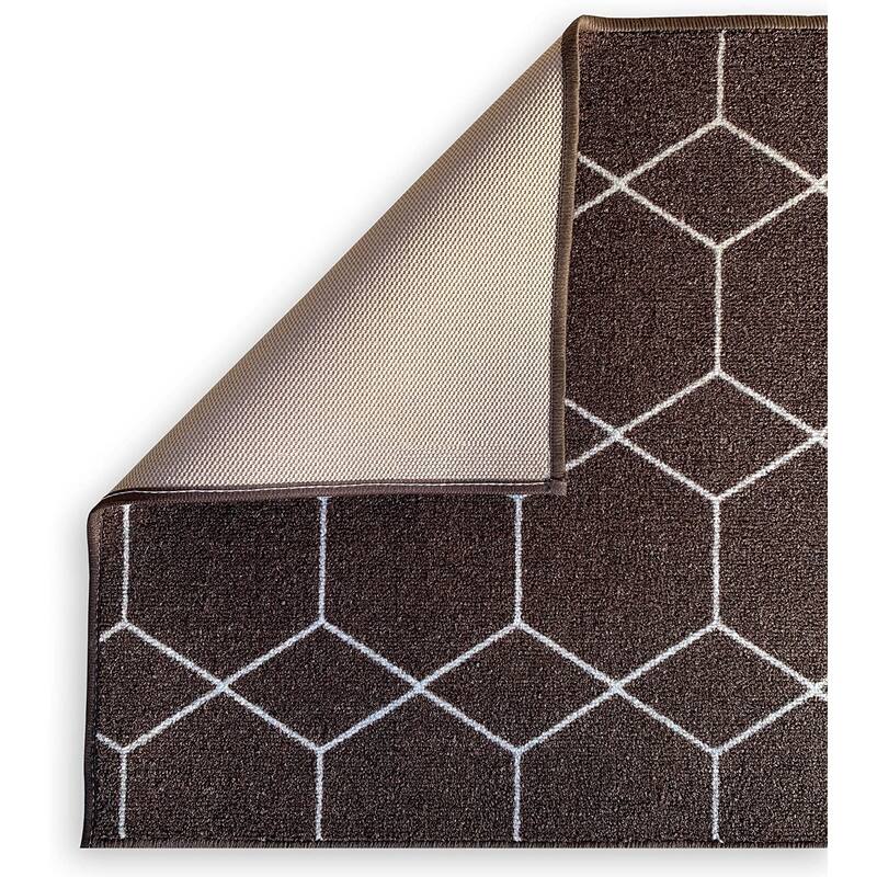 Custom Size Hexagon Brown 26 Inch Wide Non-Slip Stair Runner Rug