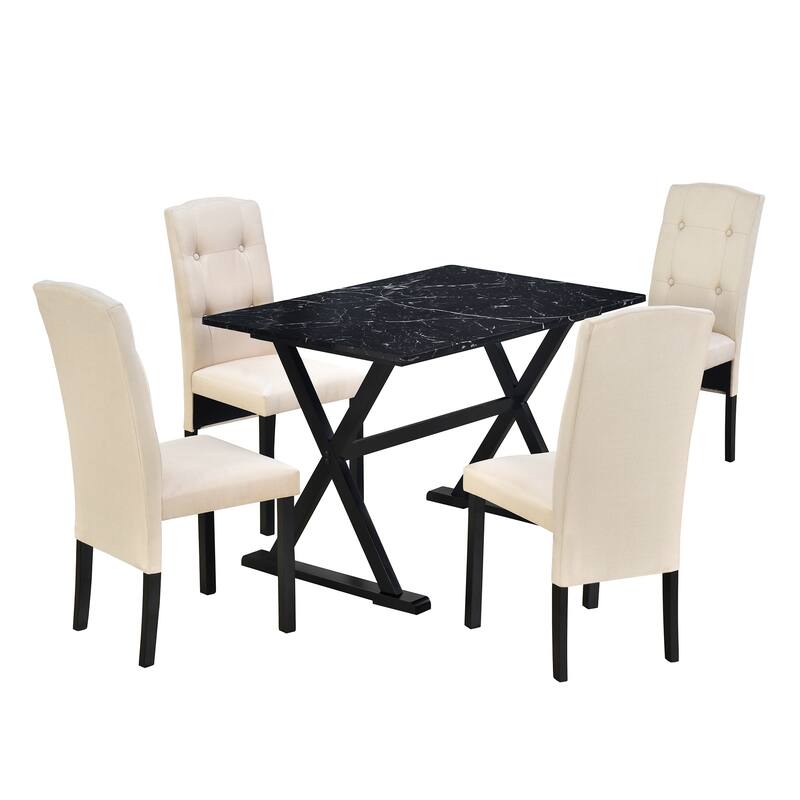 Modern Style 5-Piece Dining Table Set with Upholstered Chairs and Faux ...