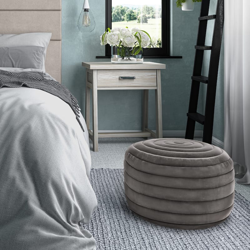 WYNDENHALL Anna Boho Round Pouf in Velvet Fabric - Grey