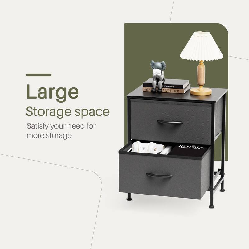Nightstands with 2 Fabric Drawers & Adjustable Feet for Bedroom,Living Room,set of 2,Black,Grey,Rustic Brown,White