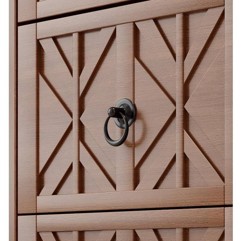 Tall Nightstand with Charging Station, Narrow Sofa Side Table with 3 Drawers & 2 Open Shelves, Solid Wood Entryway Accent Table