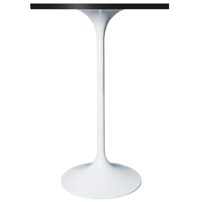 Verve 43 in. Tall Bar Height Dining Table Square MDF Wood Tabletop in White Stainless Steel Pedestal Base Accent Bar Table