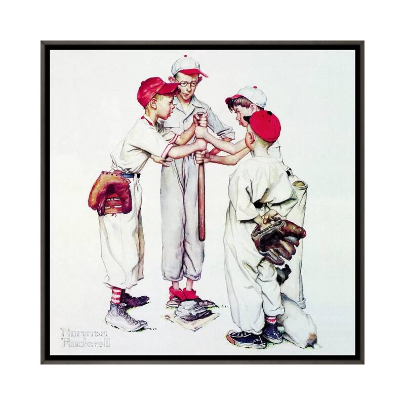 iCanvas "Choosing up (Four Sporting Boys, Baseball)" by Norman Rockwell Framed - 12x12 - Charcoal