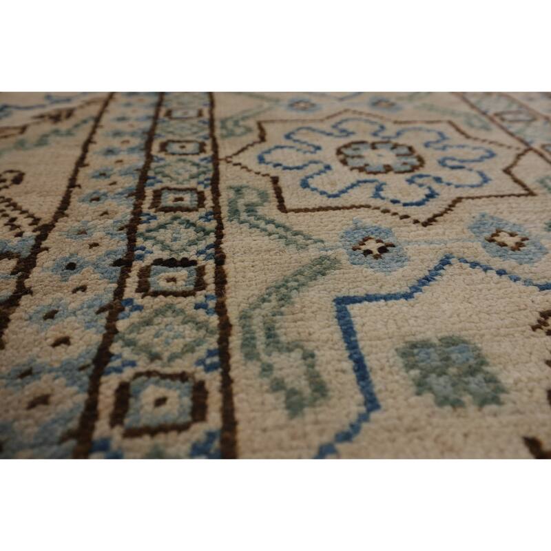Vegetable Dye Oushak Turkish Rug Floral Hand-Knotted Wool Carpet - 7'8"x 9'10"