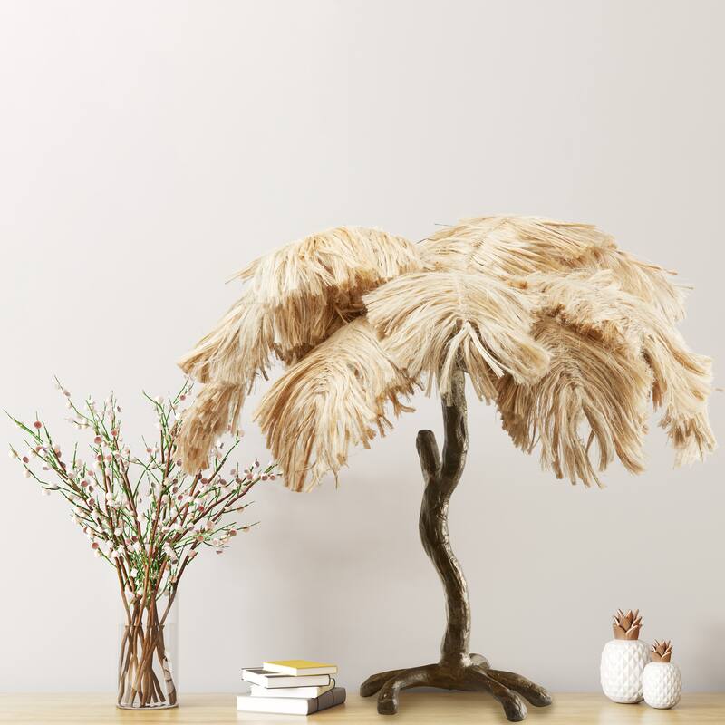 Helvetica River of Goods Brass Metal and Jute Tropical Palm Tree 30-Inch Table Lamp - 32" x 32" x 30"