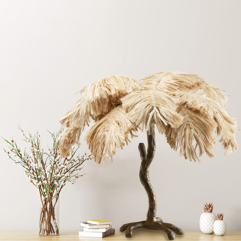 Helvetica River of Goods Brass Metal and Jute Tropical Palm Tree 30-Inch Table Lamp - 32" x 32" x 30"