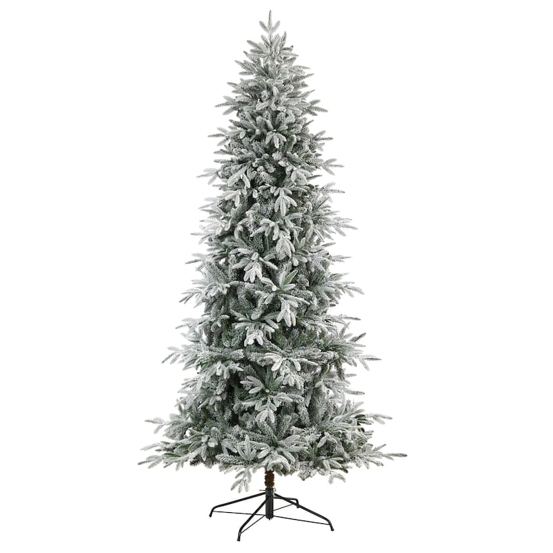 8.5' Pre-Lit Flocked Manchester Spruce Artificial Christmas Tree, White Lights - 8.5 Foot