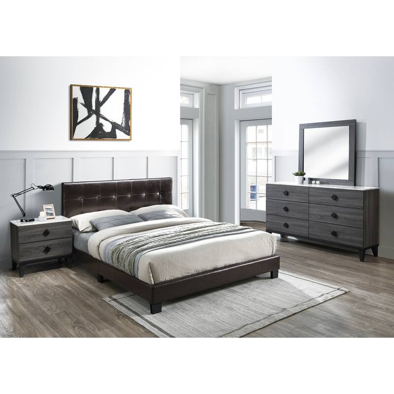 Transitional Style Brown Finish Bed Set Tapered Legs Tufted Headboard