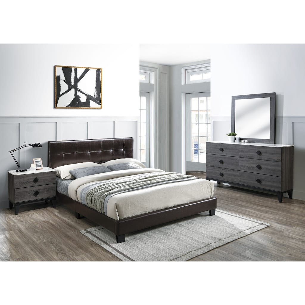 Transitional Style Brown Finish Bed Set Tapered Legs Tufted Headboard