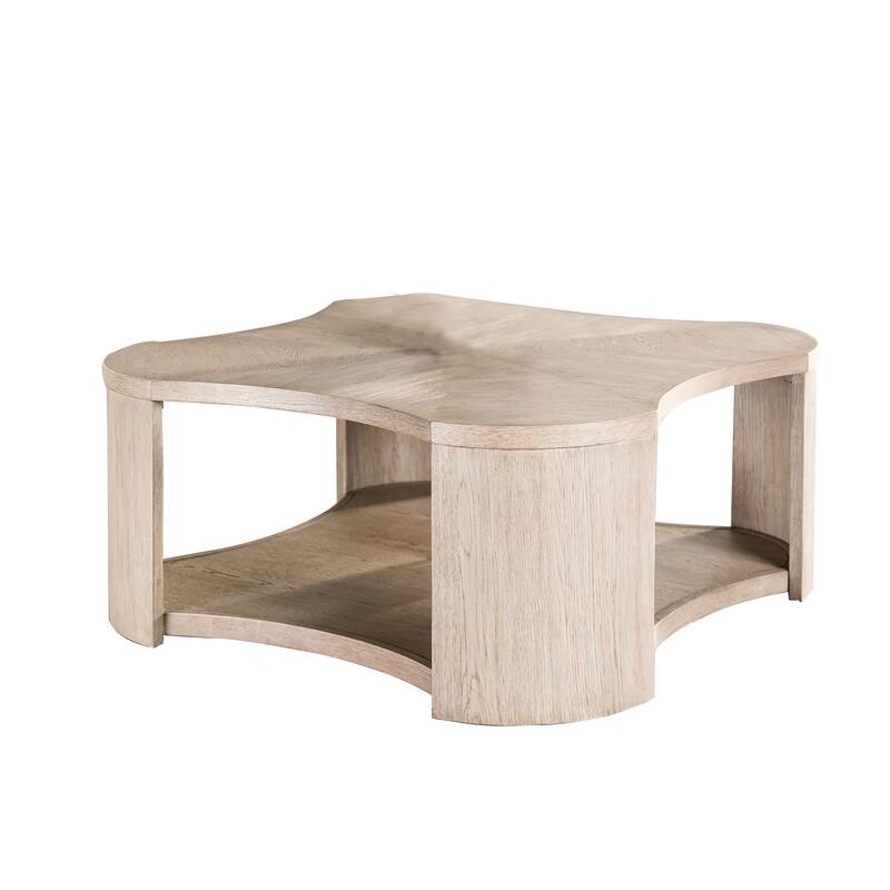 Cony Cocktail Coffee Table, Natural Oak Brown Wood, Caster Wheels, 42 Inch