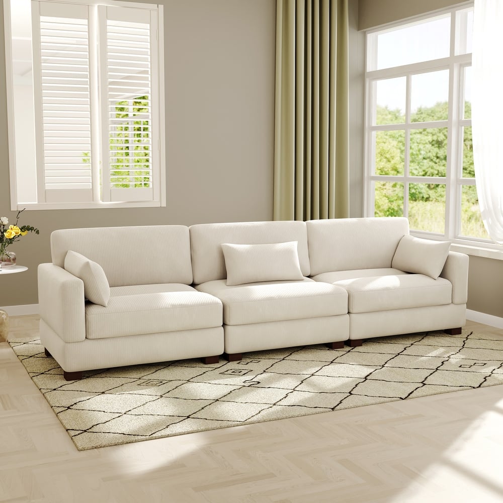 Modern 3-Piece Corduroy Sectional Sofa 3 Seater Sofa For Living Room