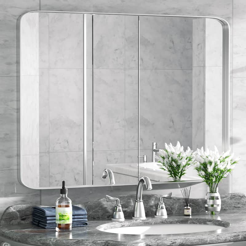 Modern Rounded Rectangle Wall Mirror with Stainless Steel Frame for Bathroom Vanity(1 Piece)