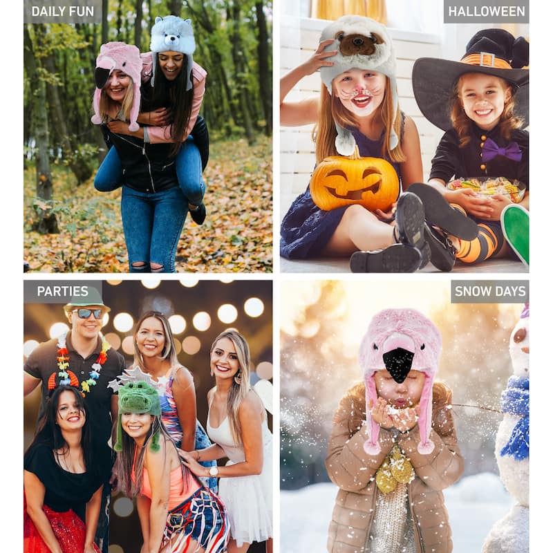 DolliBu Mix and Match Animal Plush Hat Set of 4 for All Ages, One Size - One Size