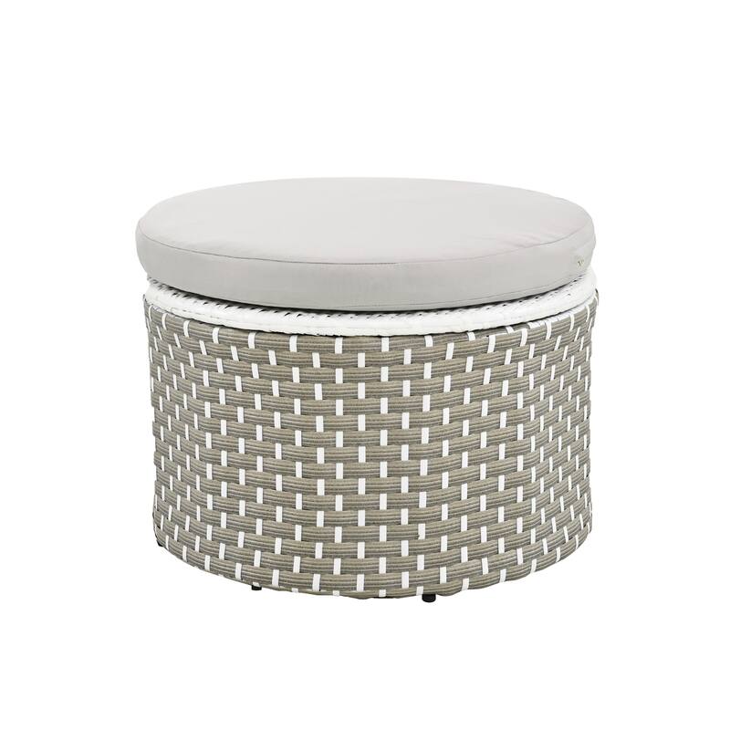 Round Outdoor Sectional Sofa Set Rattan Daybed Two-Tone Weave Sunbed with Retractable Canopy, Separate Seating