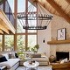 preview thumbnail 30 of 30, Large Black Wagon Wheel Chandelier Farmhouse Pendant Light Fixture