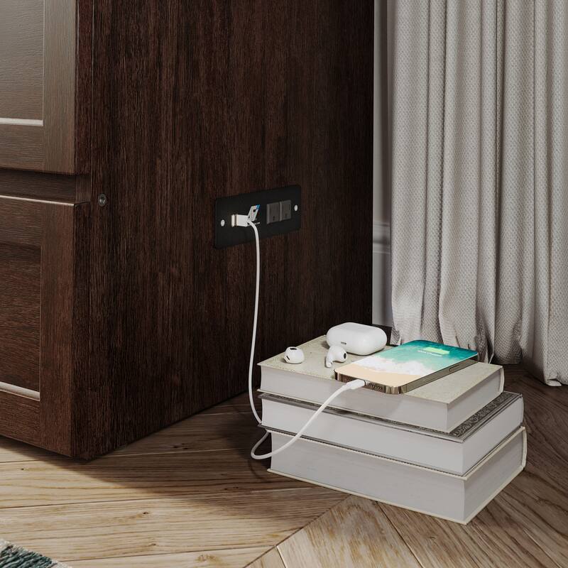 AFI Northfield Murphy Bed Chest with 6" Mattress, Storage Drawer & Built-In Charger
