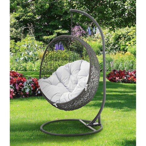 Balmoral Outdoor Grey Rattan with White Cushioned Stand-Alone Hanging Swing Chair